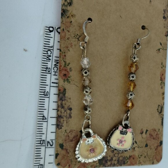 Daisy Purse Drop Earrings Floral Pocketbook Yellow Pink Bohemian Unique - Picture 2 of 5